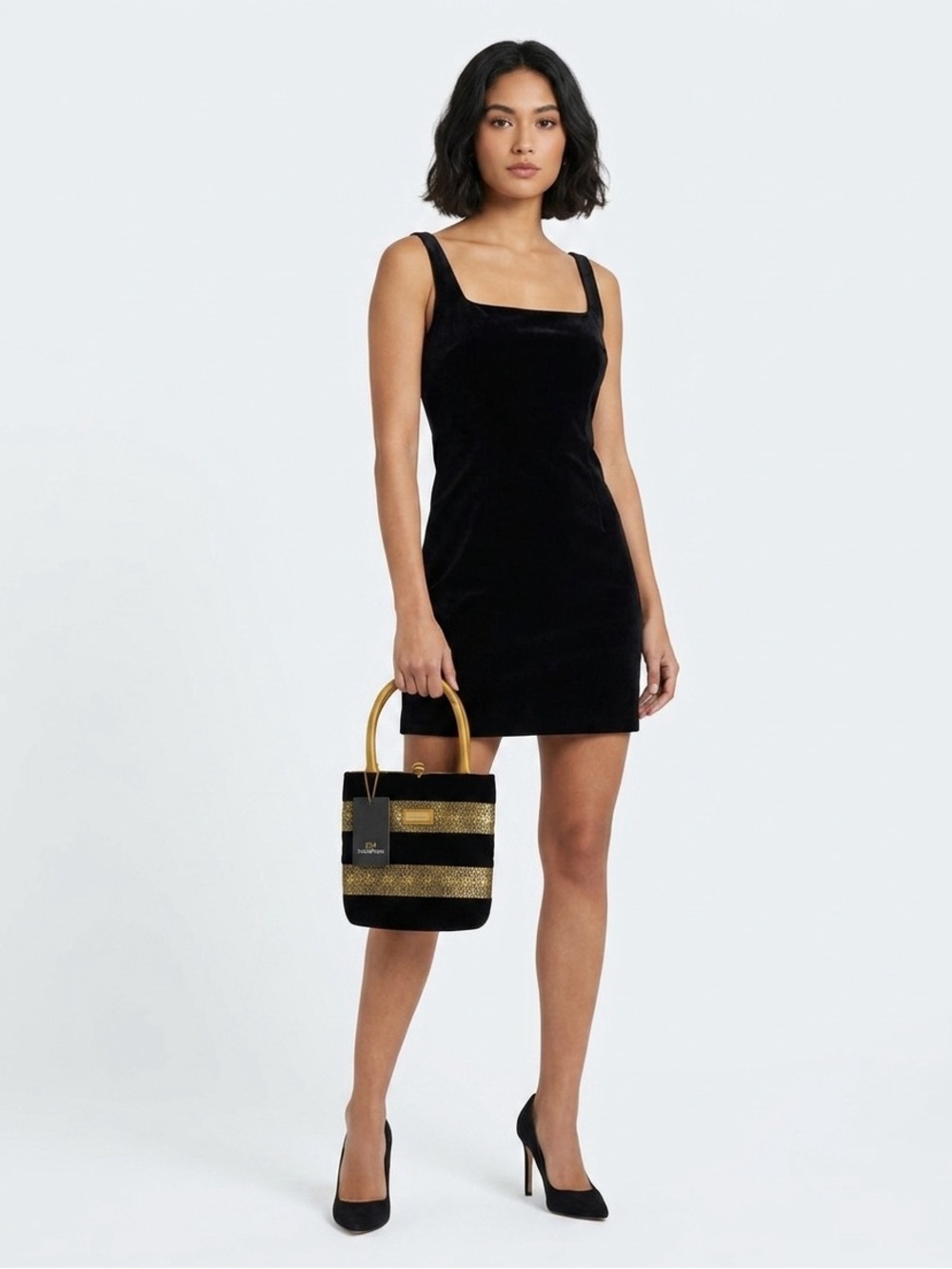 Jim Thompson Vintage Black and Gold Mini Tote Bag with Tag